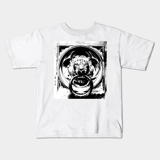 Black and White Lion Kids T-Shirt by Art of V. Cook